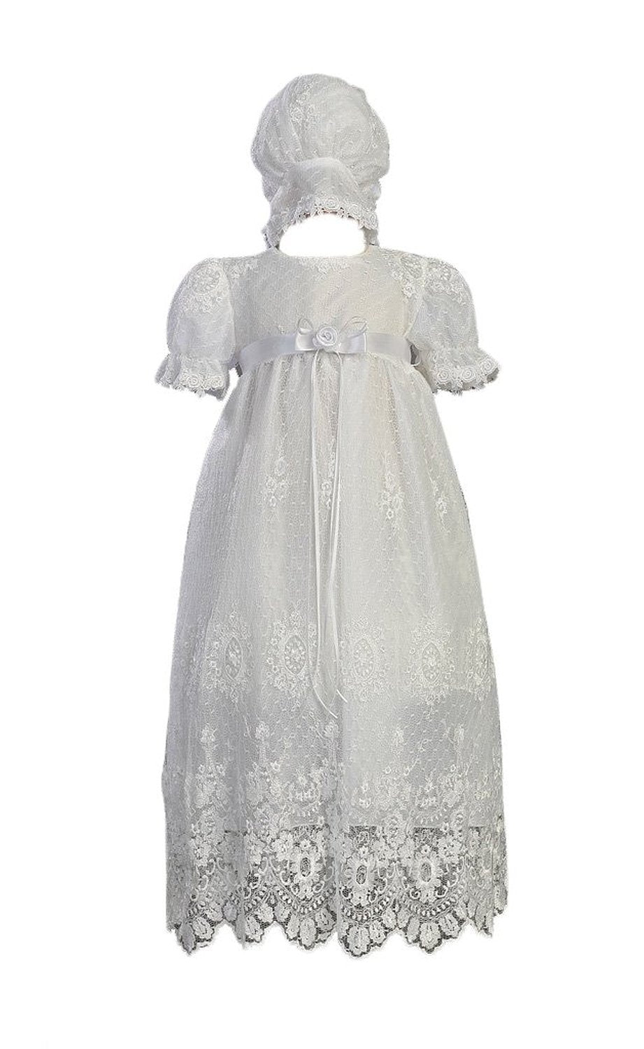 Swea Pea & Lilli White Embroidered Tulle Lace Christening Baptism Gown - Size S (3-6 M)