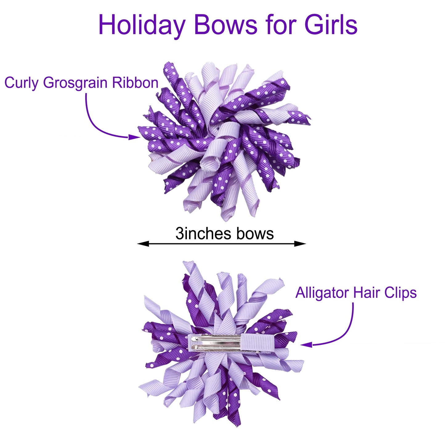 Yxiang 2Pcs Purple Korker Bows For Girls 3'' Curly Bow Hair Clip Ribbon Ponytail Bows Alligator Clip Hair Barrette For Girls Tod