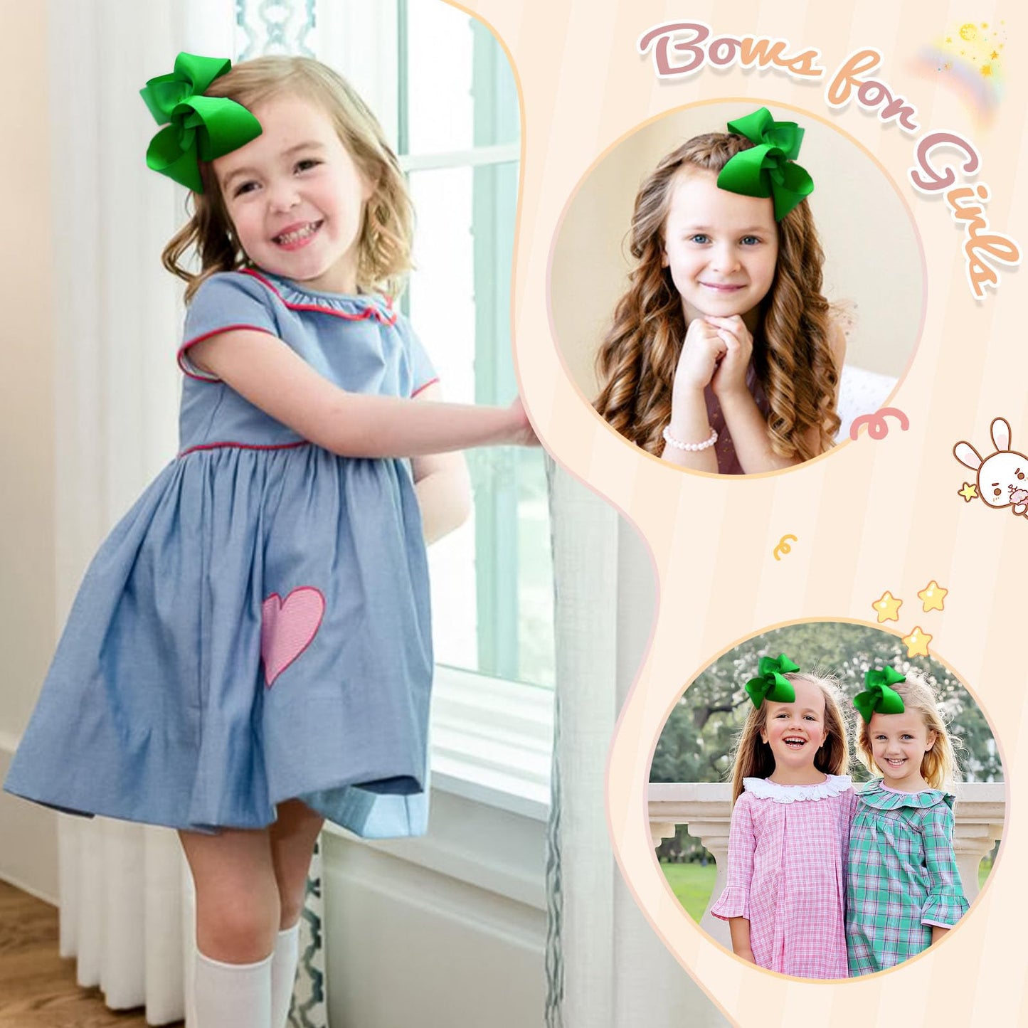 2Pcs Oaoleer Green Layered Grosgrain Ribbon Hair Accessories - Alligator Clips And Barrettes For Baby Girls, Infants, Toddlers,