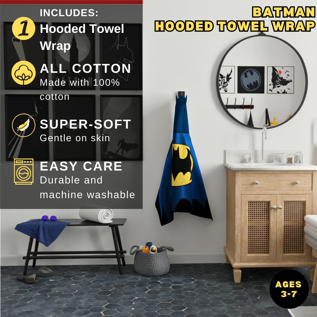 Franco Batman Kids Super Soft Bath/Pool/Beach Soft Cotton Terry Hooded Towel Wrap, 24 In X 50 In, (Officially Licensed Product)