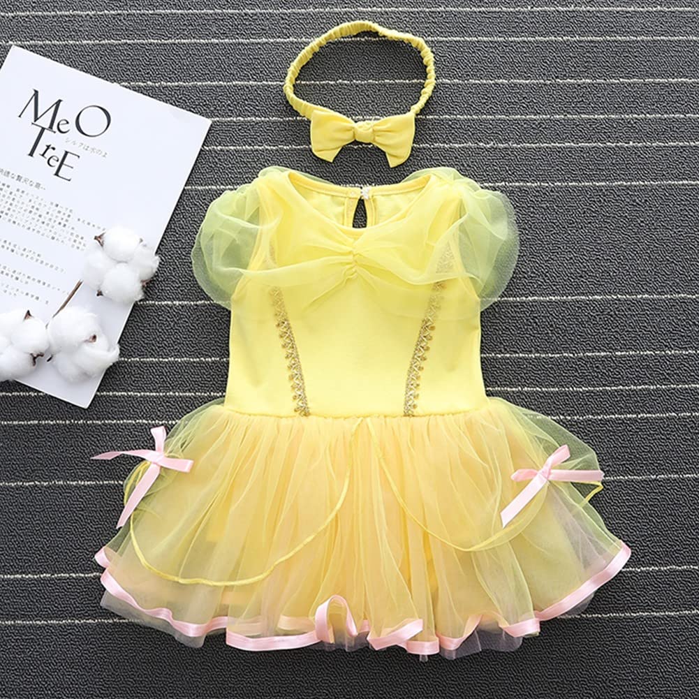 Myrisam Baby Girls Belle Princess Birthday Romper Tutu Dress Beauty And The Beast Halloween Costumes W/Headband