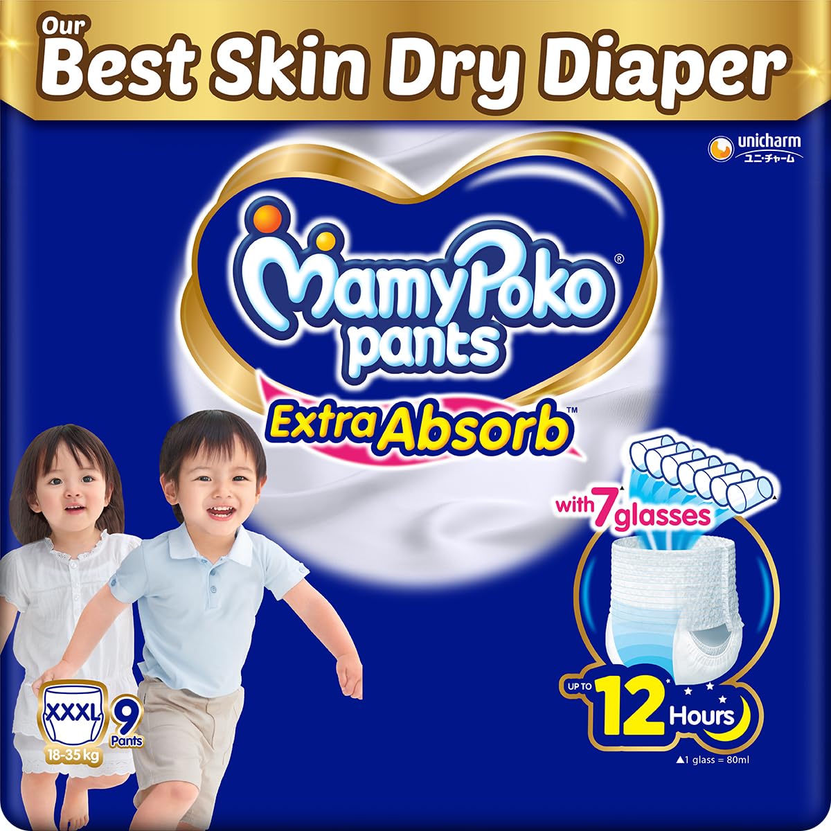 Mamypoko Mamy Poko Pants Extra Absorb Babies Diapers, Xxl12+12+12  Xxl (36 Pieces), Blue