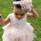 2Bunnies Girl Beaded Peony Lace Back A-Line Tiered Tutu Tulle Flower Girl Dress (Pink Sleeveless Short, 6M)