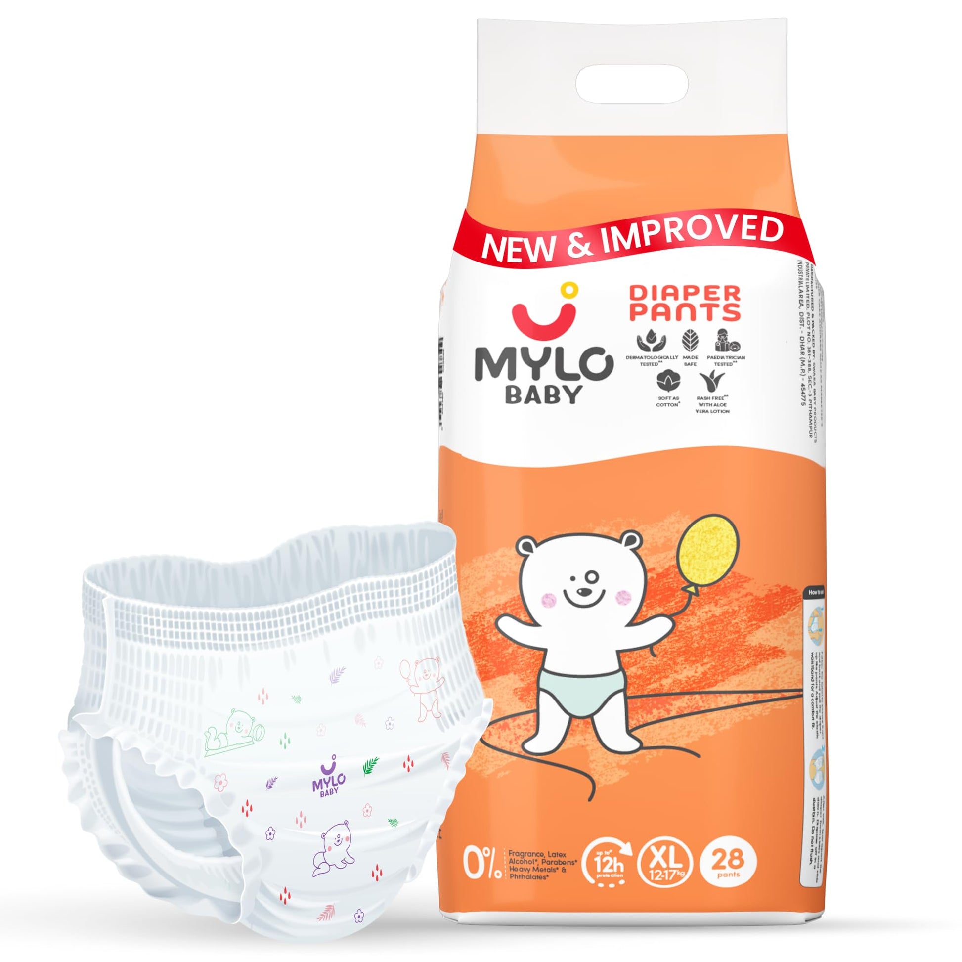 Mylo Baby Diaper Pants Extra Large (Xl) Size 1217 Kgs (28 Count) Leak Proof | Lightweight | Upto 12 Hours Protection | Adl Tech