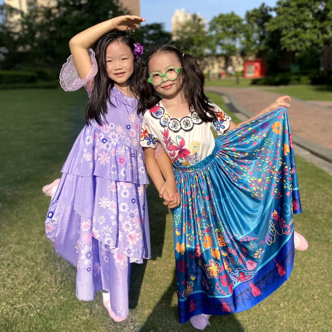 Ruyuyiru Encanto Mirabel Cosplay Costume For Girls Isabela Mirabe Madrigal Princess Dress Up Halloween Paty Dresses 130(Purple)