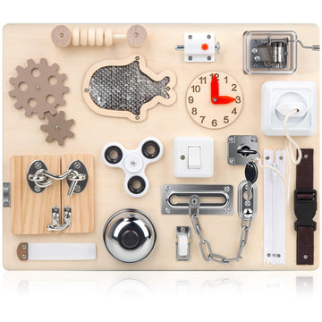 Montessori Busy Board for Toddlers 1 2 3 4 Year Old, Wooden Sensory Toys, Preschool Learning Activities for Fine Motor Skills Tr