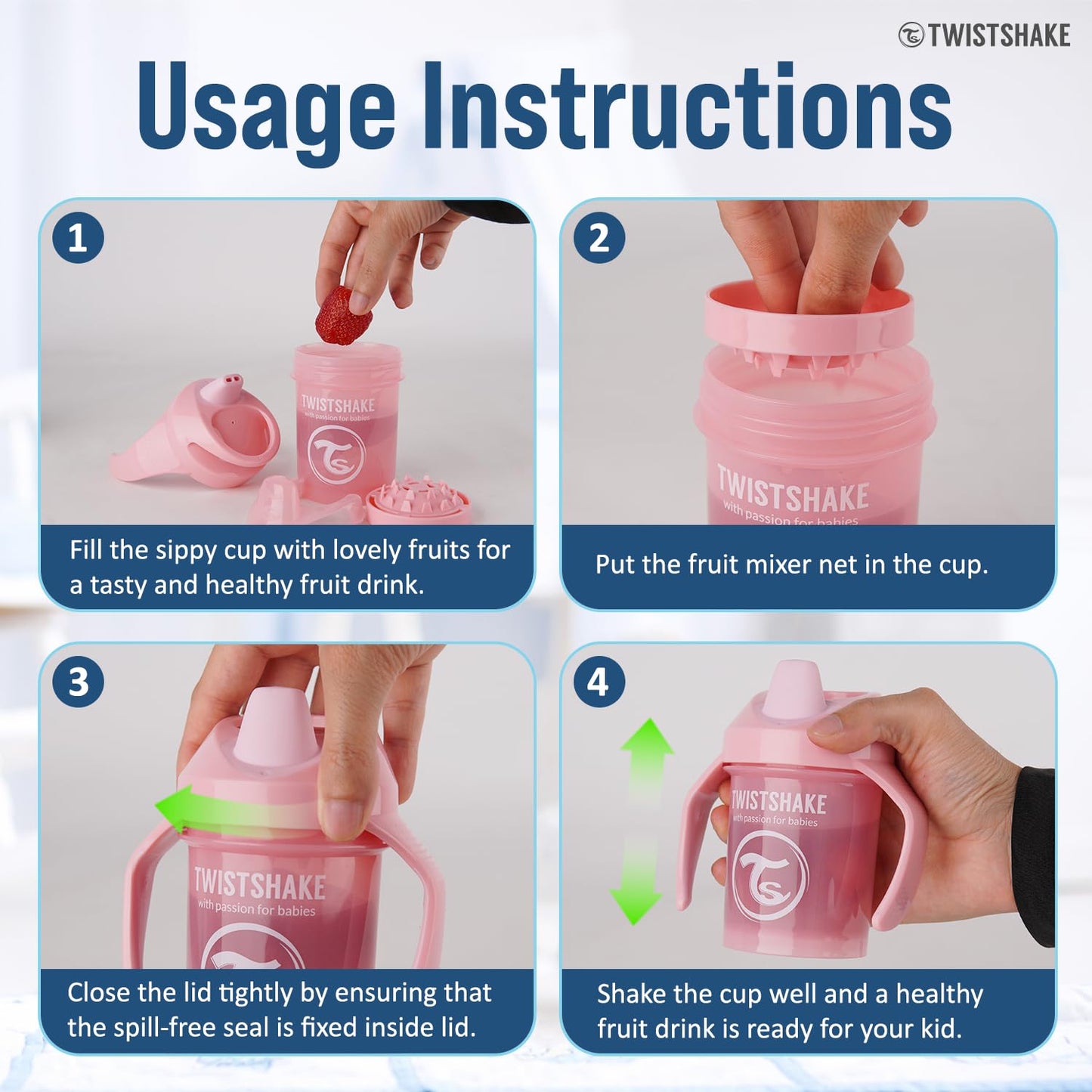 Twistshake Non-Spill Mini Baby Sippy Cup with Soft Spout and Fruit Mixer - 230ml | Leak Proof Baby Weaning Cup | Easy-Grip Toddl