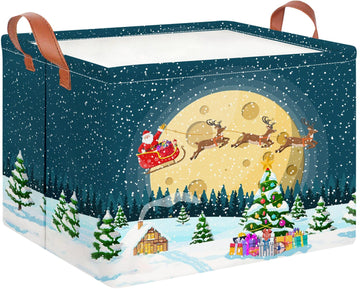 CLOCOR Rectangular Storage Basket Empty,Gift Basket,Waterproof Storage Bin with Handles,Room Decor(Sled Christmas)