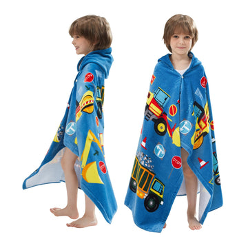 Bangsaur Excavator Beach Towel, 100% Cotton 50'X30' Hooded Bath Wrap Towel, Toddlers Baby Boys 3-10 Years Coverup Truck