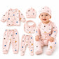 Newborn Baby Clothes Set 03 Months, 5Piece Cotton Clothing Set with Wrap Top, 2 Pants, Cap & Bib, Printed Dress for Baby Boys 