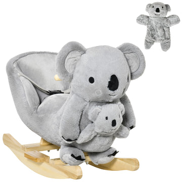 Qaba Kids Ride-On Rocking Horse, Koala-Shaped Rocker with Realistic Sounds for Children 18-36 Months, Gray
