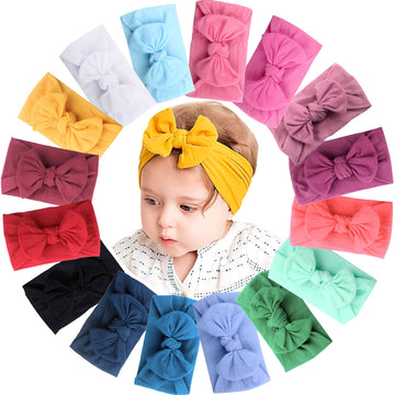 Joyoyo 16 Colors Soft Wide Turban Baby Headbands With 4.5 Inches Hair Bow Headwraps For Baby Girls Infants Newborn Hair Accessor