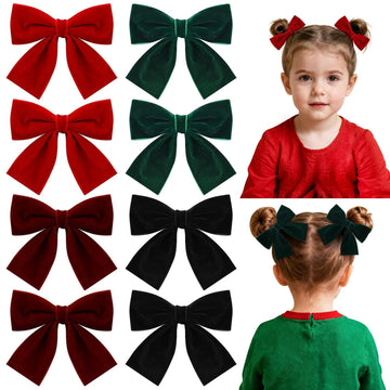 8 Pcs Velvet Hair Bows for Girls, 4 Christmas Hair Bows with Alligator Clips Christmas Bow Hair Accessories Stocking Stuffers fo