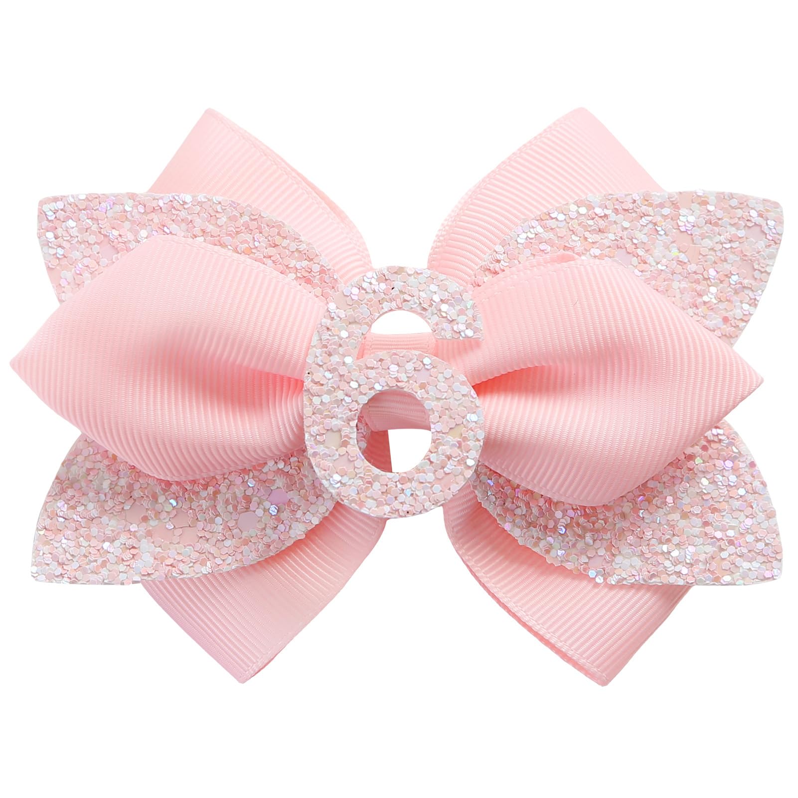 Pink Birthday Hair Bow for Baby Girls 1 2 3 4 5 6 Years Glitter Party Decoration Hair Accessories for Six 6th Birthday