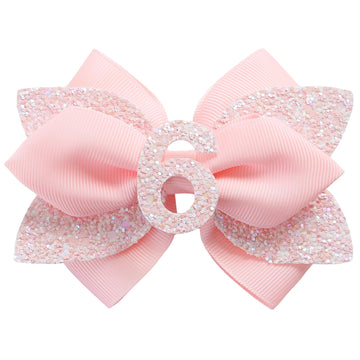 Pink Birthday Hair Bow for Baby Girls 1 2 3 4 5 6 Years Glitter Party Decoration Hair Accessories for Six 6th Birthday