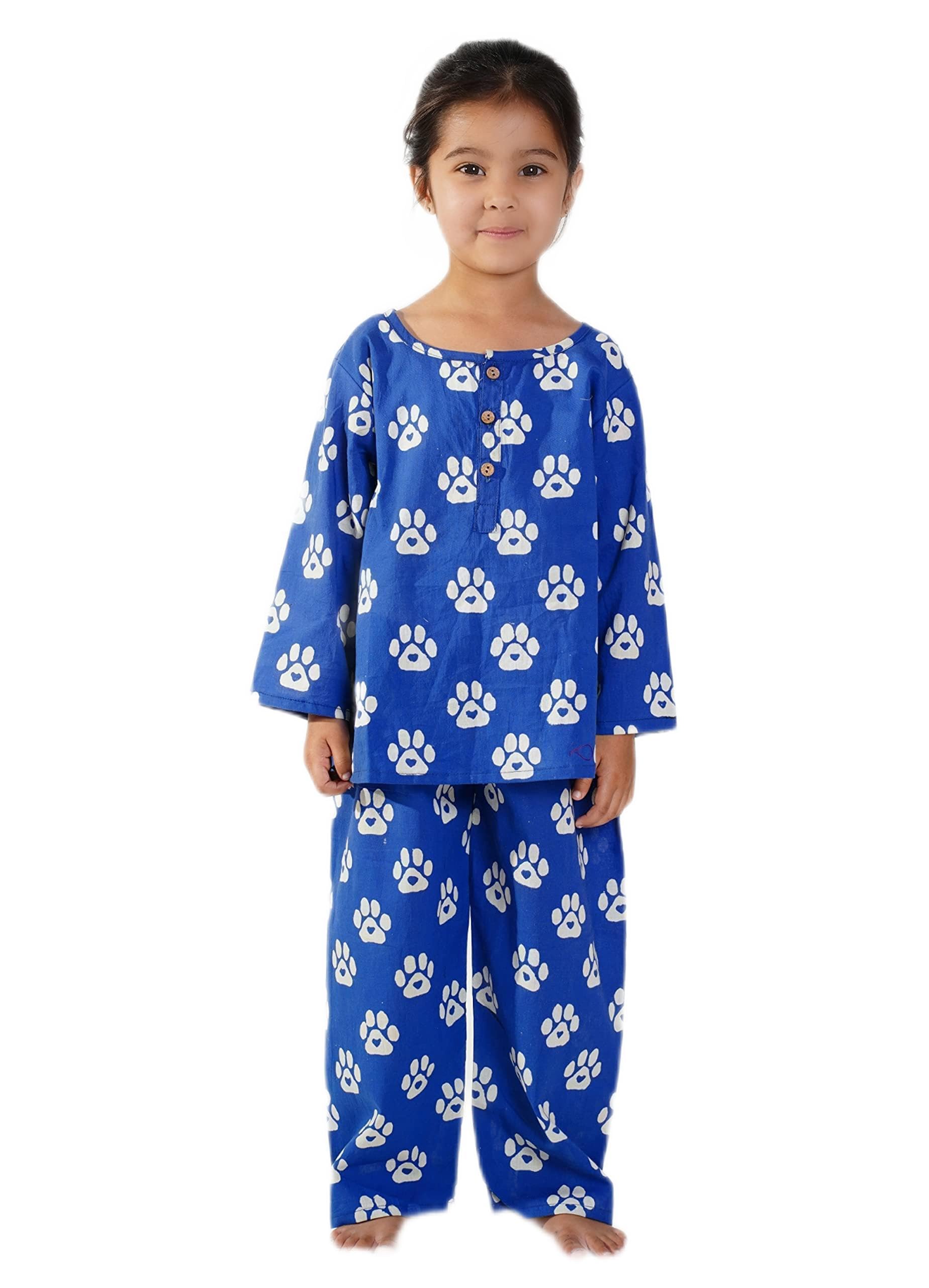 Chheent Cotton Unisex Printed Night Dress Suit Sleepwear Girls, Boys | (Pack of 2) (56 Years, Blue)