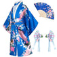 Elibelle Japanese Traditional Dress Kimono Robe For Kids Girls Costume Silk Folding Fans Hairstick Set(Blue100Cm)