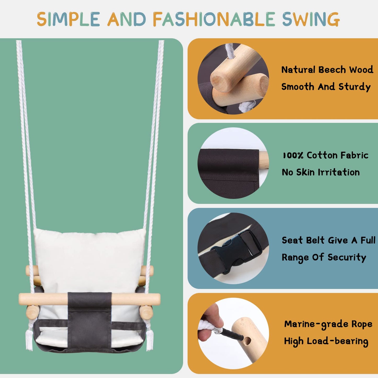 Ragozonery 2 In 1 Baby Jumper With Toddler Swing, Baby Jumpers And Bouncers,Indoor Outdoor Toddler Swing Set, Cotton, White