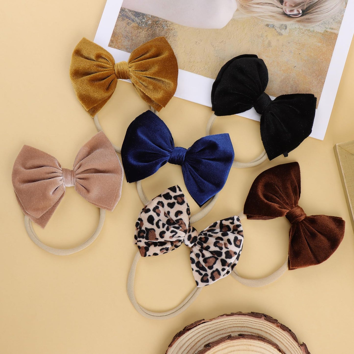 Yanjie 6Pcs Baby Girl Bows Nylon Baby Headbands Soft Velvet Baby Bows Newborn Handmade Hairbands Hair Accessories For Infant Tod