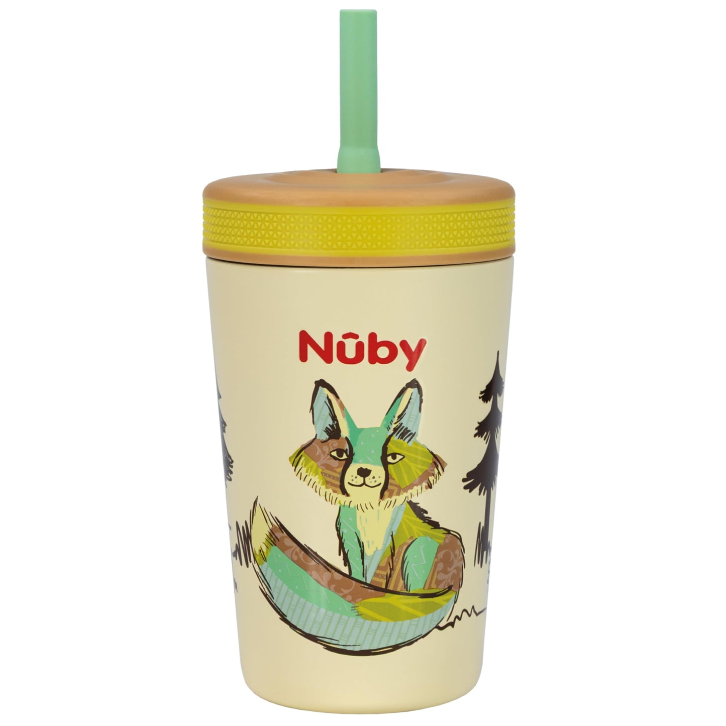 Nuby Thirsty Kids Insulated Toddler Cup with Silicone Flexstraw - 12 oz - Stainless Steel and Leak-Resistant - 18+ Months - Fox
