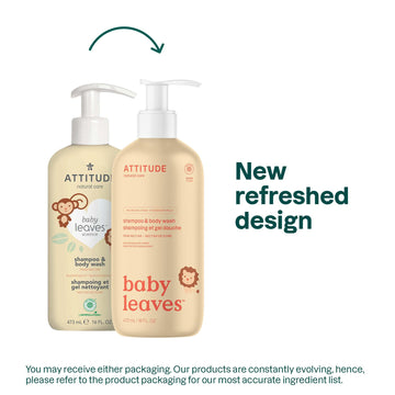 Attitude 2-In-1 Shampoo And Body Wash For Baby, Ewg Verified, Dermatologically Tested, Vegan, Pear Nectar, 16 Fl Oz