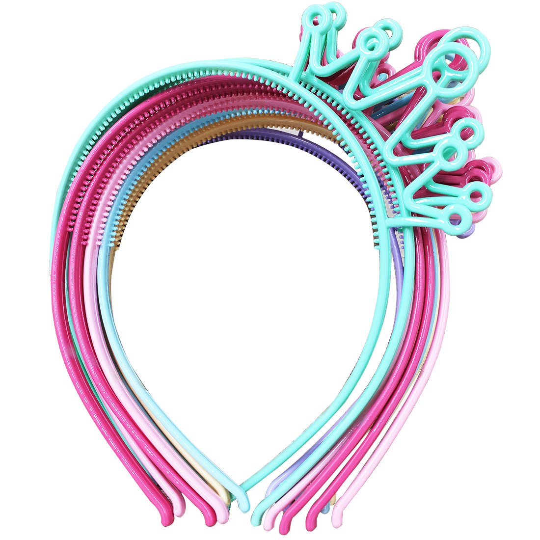 Xima 12Pcs Spring Colors Abs Plastic Material Crown Girls Headbands Tiaras Head Band Princess Children Headear Hair Accessory (S