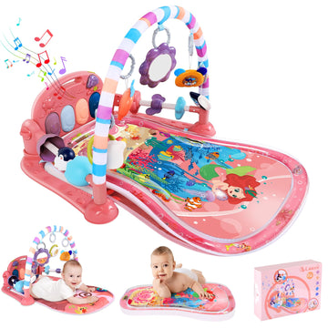 Looxii 2 In 1 Baby Play Gym With Tummy Time Water Play Mat, Kick And Play Piano Gym With Sound And Lights For Newborn, Floor Act