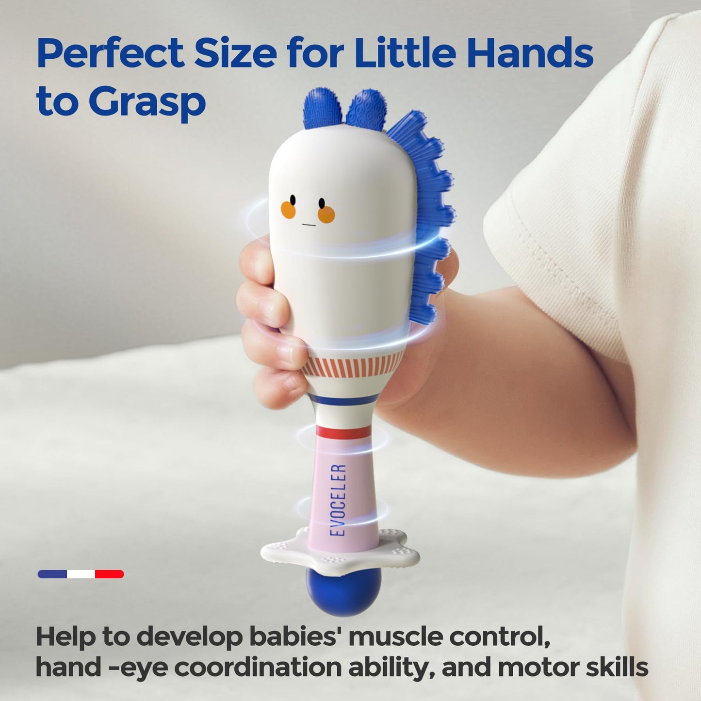 Evoceler Baby Toys, 2 Pac Bear Rattles & Shaker Toys with Teether, Sensory Toys for 0+M Babies, Soft Silicone BPA Free, Perfect