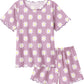 Arshiner Girls Pajama Set Short Sleeve Lounge Set Soft Shirring Summer Sleepwear Pj Sets, Purple Flowers, 56 Years