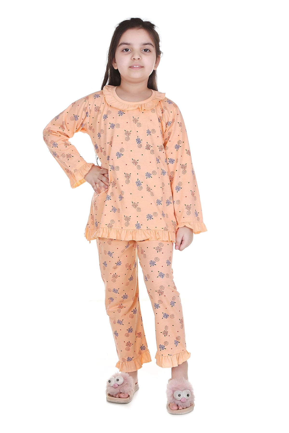 MMShopy Baby Girls Floral Print Hosiery Cotton Top & Pyjama Set (78 Years, Orange)