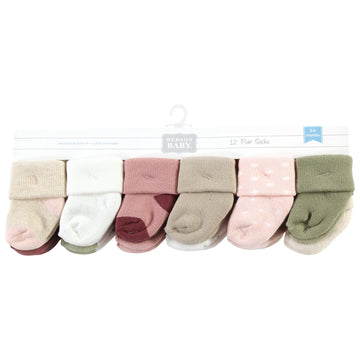 Hudson Baby Unisex Baby Cotton Rich Newborn And Terry Socks, Mauve Sage Dot, 6-12 Months