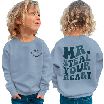 Boutikome Valentines Day Sweatshirt Toddler Baby Boy Mr. Steal Your Heart Shirts Long Sleeve Pullover Spring Tops Clothes(Blue,5