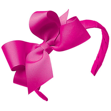 Wee Ones Girls Classic Grosgrain Hair Bow on a Wrapped Headband, Stylish For All Hair Types, Medium Bow, Shocking Pink