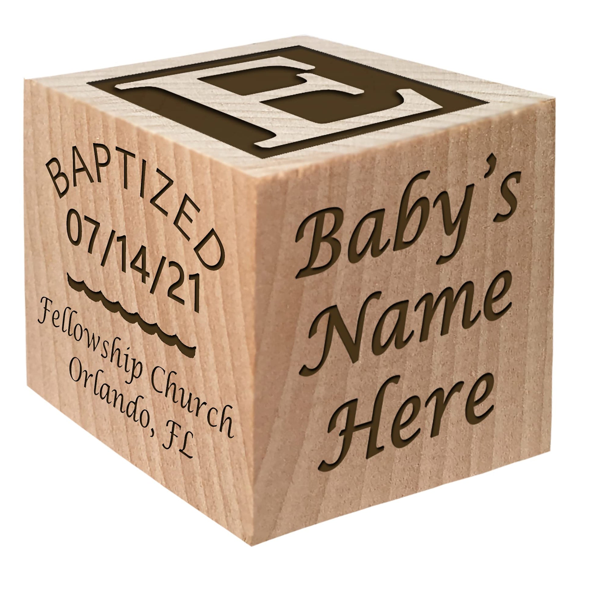 Glitzby Baptism - Christening - Dedication Keepsake - Personalized Baby Block Baptizm Gift Custom Engraved Wooden Baby Block For