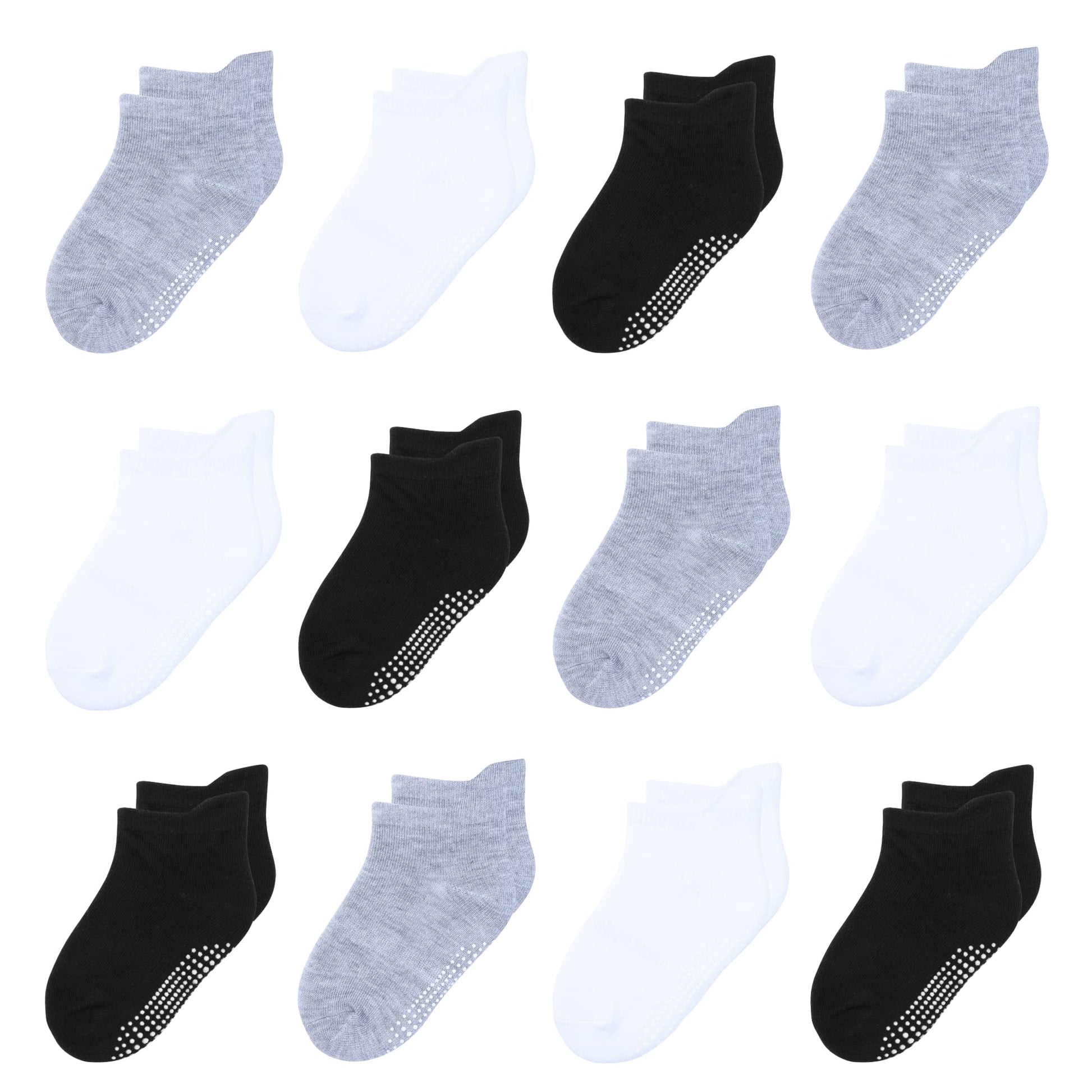 Hyzgb Kids Socks Boys 5-6-7 Years Old With Non Slip Grips 12 Pairs Cotton Toddler Ankle Grippy Socks For Little Boys Girls Child