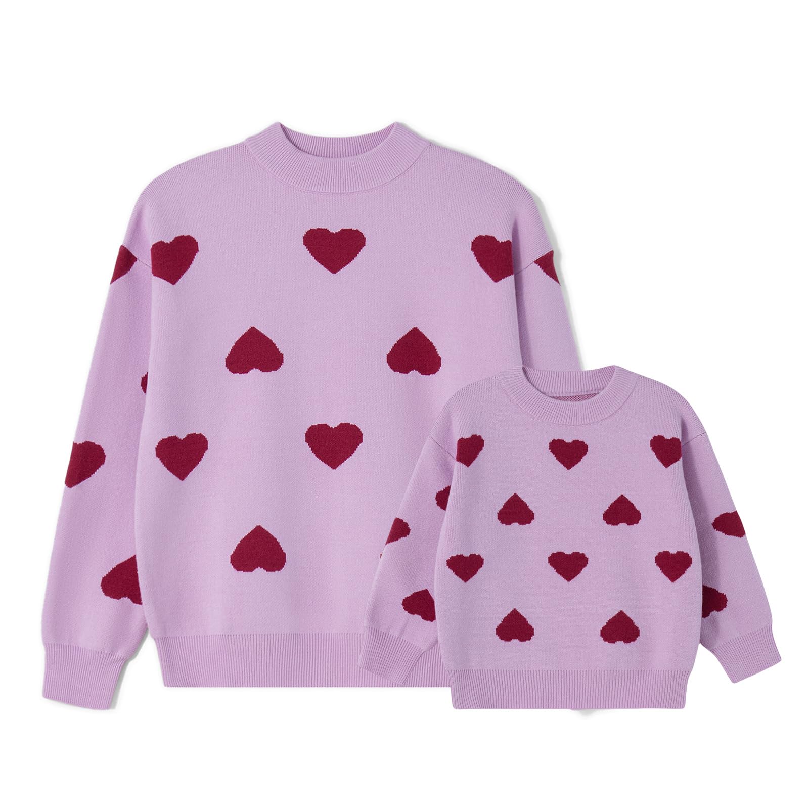 Mommy and Me Sweater Valentines Day Heart Crewneck Knit Sweatshirt Pullover Tops Mother Daughter Matching Outfits (Kid, 9-10 Ye