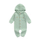 Ynibbim Winter Newborn Baby Boy Girl Solid Romper Unisex Infants Hooded Outfit Clothes Waffle Cotton Button Jumpsuits (Bean Gree