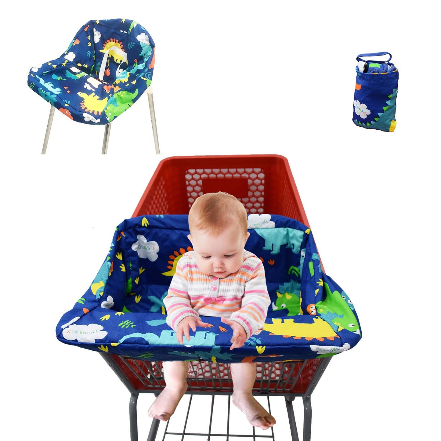 Pozico 2-in-1 Shopping Cart Cover for Baby - High Chair Cover, Grocery Cart Cover, Machine Washable with Portable Cloth Bag - Ba