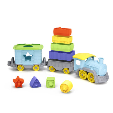 Green Toys Stack & Sort Train, Blue - 12 Piece Pretend Play, Motor Skills, Kids Toy Vehicle Playset. No BPA, phthalates, PVC. Di