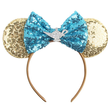 Mado Jasmine Mouse Ears Headband, Gold Blue - Women Girls Costume Headwear, Princess Dress Accessories For Party Favors, Casual