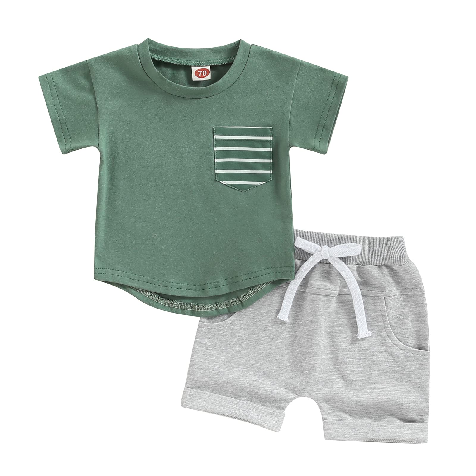 Adobabirl Toddler Baby Boy Summer Clothes Short Sleeve Striped Pocket Tshirt Top WBBAPB0BVHVLG4K