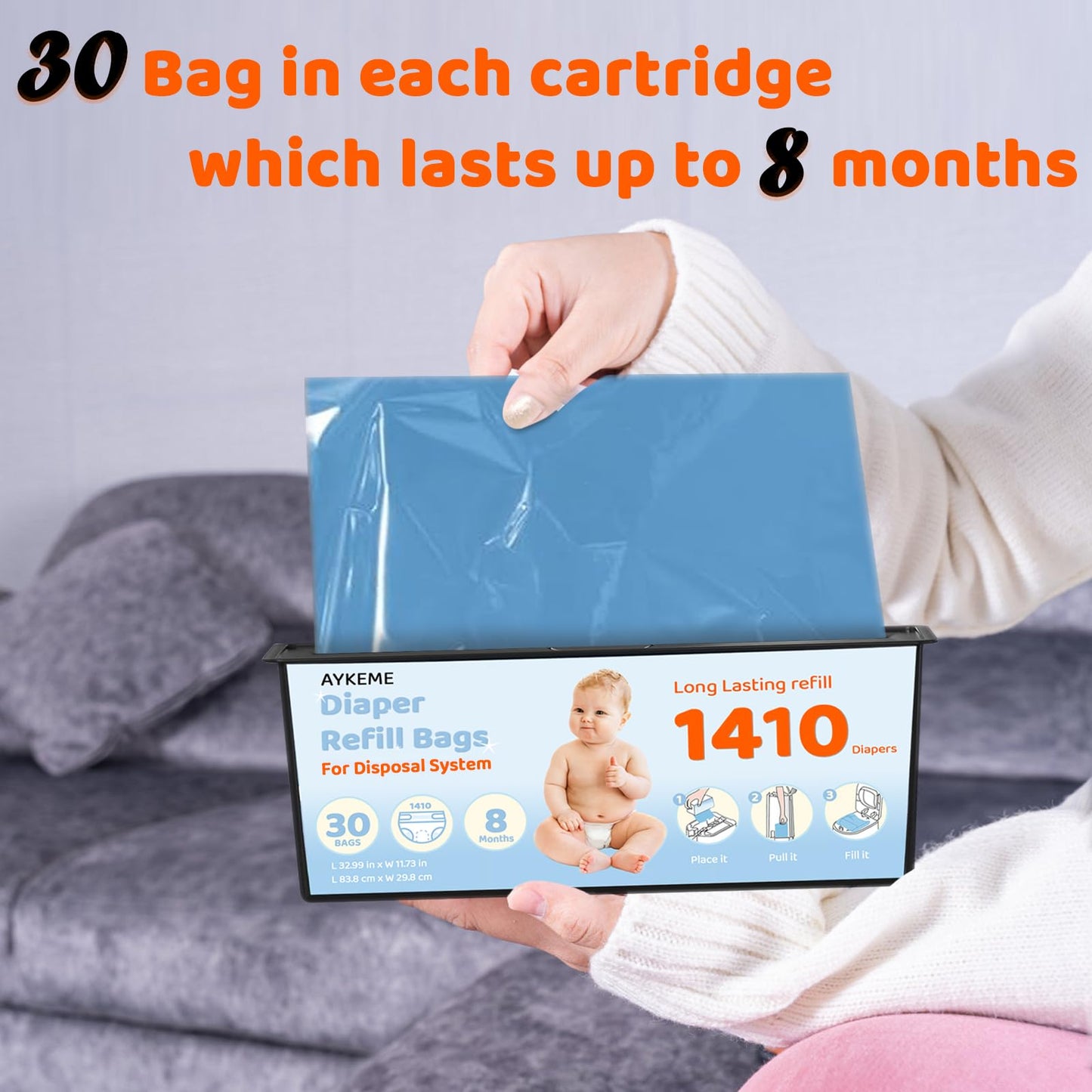 Diaper Pail Refills Bags Compatible with Genie Easy Roll Signature & Platium Diaper Pails | 7-Layer OdorLock Technology | Up to