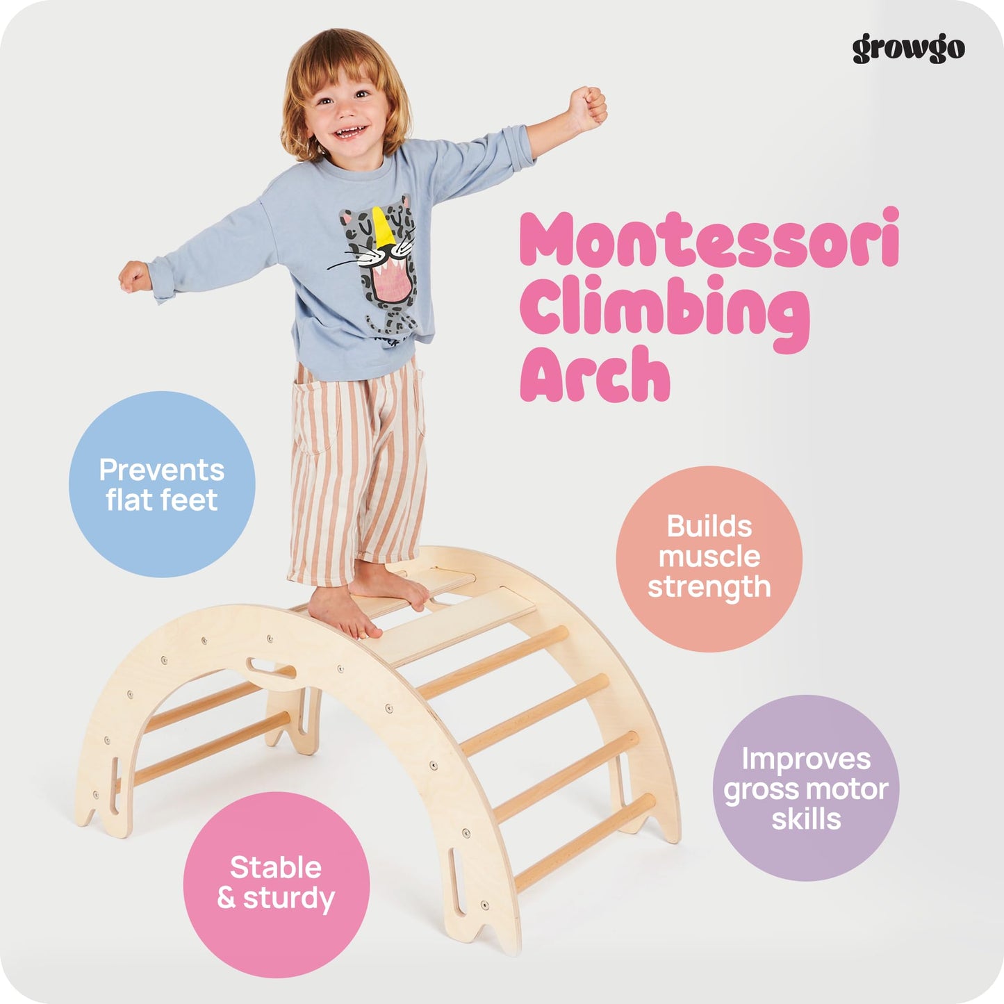 Growgo Climbing Arch For Toddlers, Multiuse Montessori Climber, Toddler Rocker, Wooden Balance Board, Toy Storage, Easy To Assem