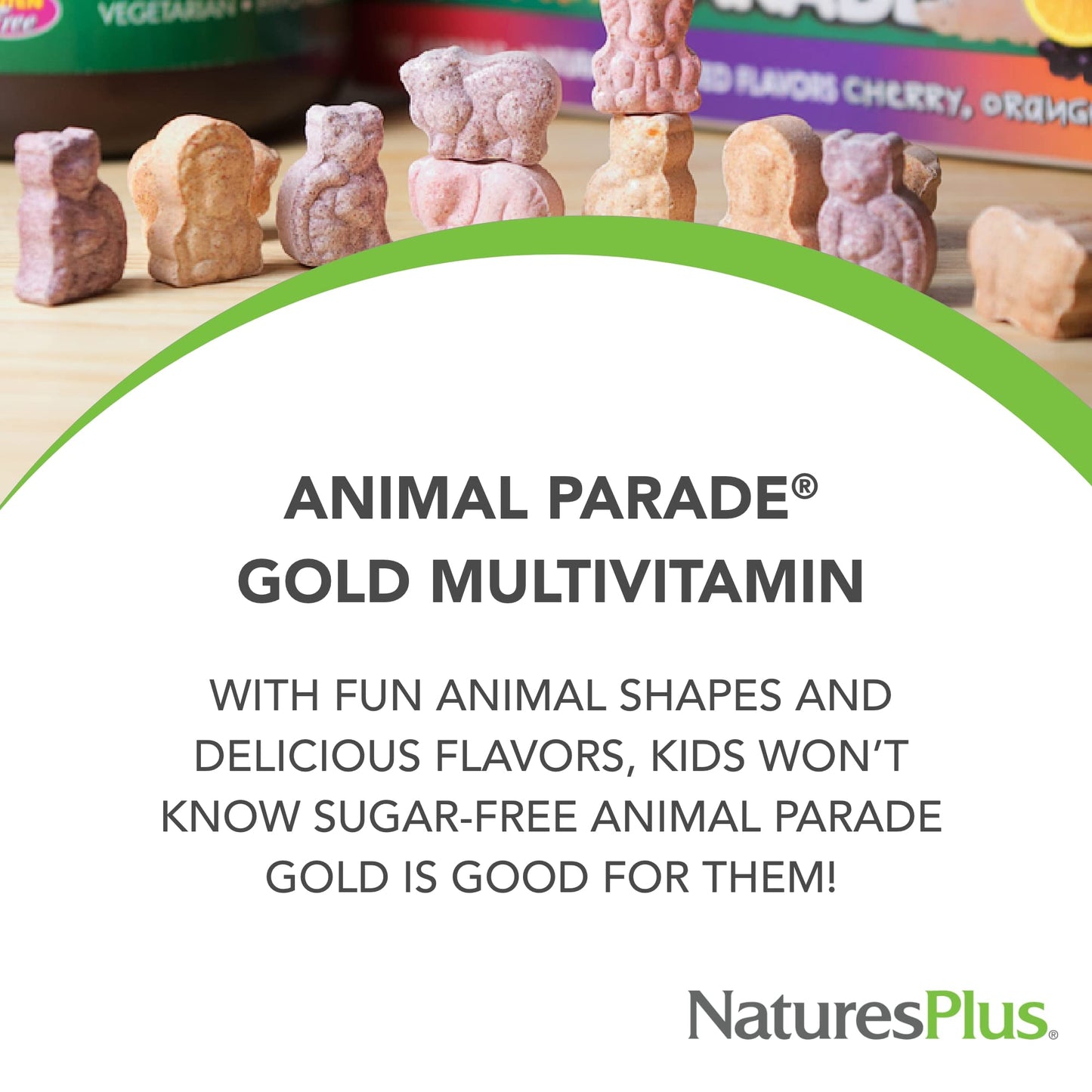 Natures Plus Animal Parade Gold Children'S Multivitamin - Assorted Cherry, Orange & Grape Flavors - 120 Chewable Animal-Shaped T