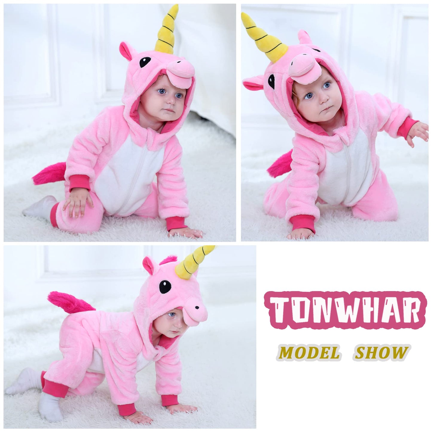Tonwhar Infant And Toddler Halloween Cosplay Costume Kids' Animal Outfit Snowsuit(3-6 Months,Pink Unicorn)