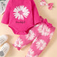 Fullfamous Baby Girl Clothes Gifts Outfits,Fall Winter Long Sleeve Romper And Pant Set Raspberry Sunflower Newborn