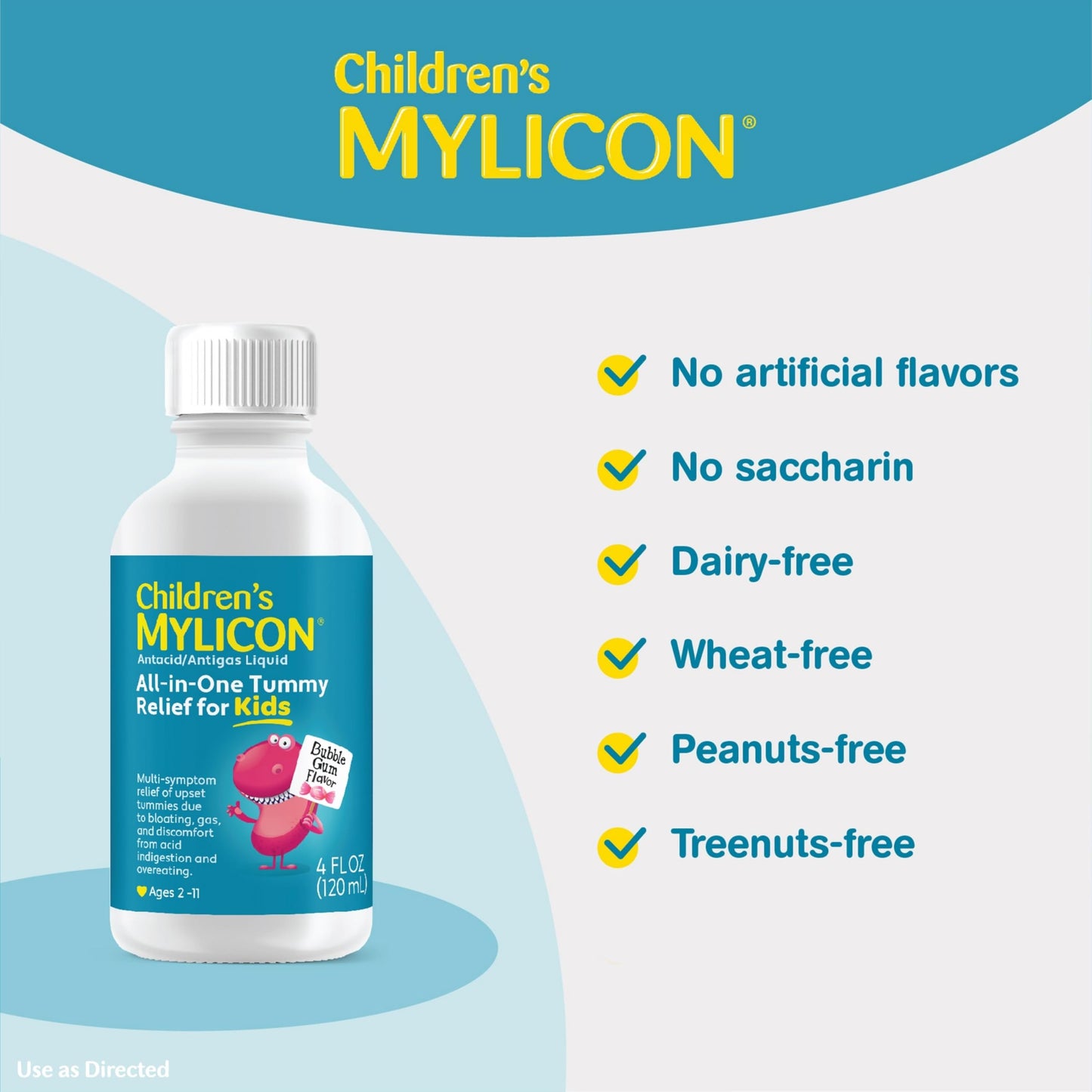 Childrens Mylicon All-in-One Tummy Relief Liquid For Indigestion for Kids, Bubble Gum Flavor, 4oz