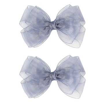 5.5-Inch Organza Double Hair Bows Alligator Clips Hair Accessories For Girls Toddler Kids Children Teens - Gray