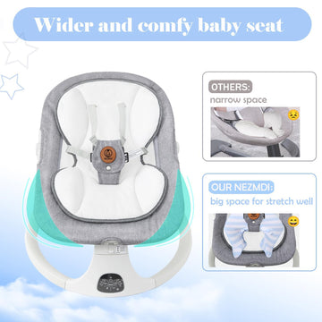 Baby Swing For Infants & Toddlers, Electric Bouncer With Remote Control, 3 Seat Positions, 5 Speeds, 5-Point Harness, Grey