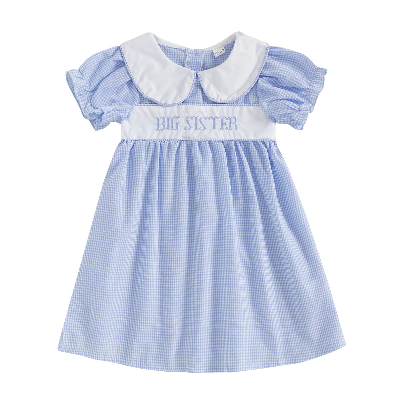 vchoohce Big Sister Little Sister Matching Outfits Short Sleeve Bubble Romper Smocked Dress Toddler Girl Summer Clothes (Blue Dr